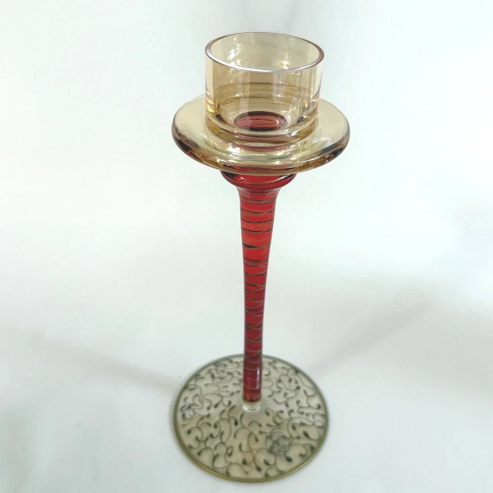 VINTAGE Pier 1 Jubilee Hand Blown Glass Hurricane Candle Holder Romania 14